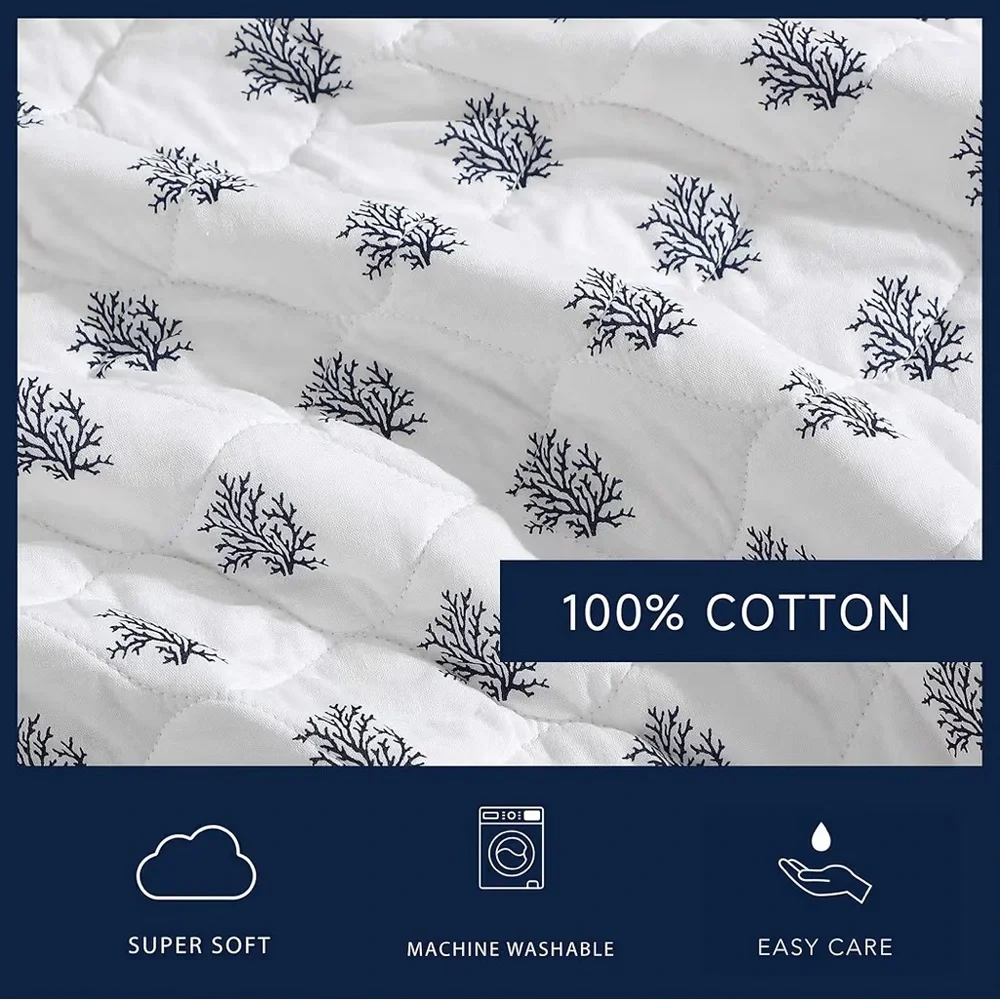 Nautica Coral Beach Blue Twin Quilt Set – 100% Cotton Coastal Bedding w/ Sham